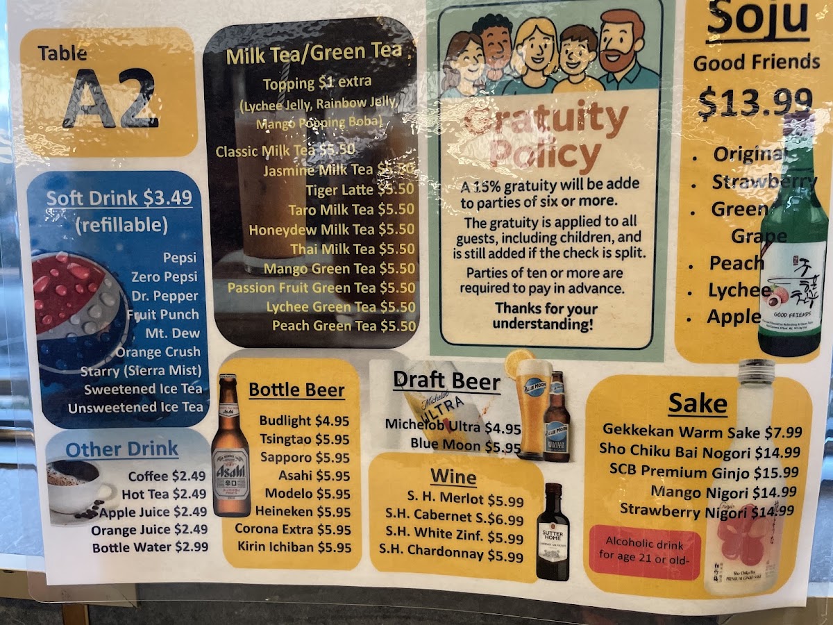 Osaka Bay Buffet menu board