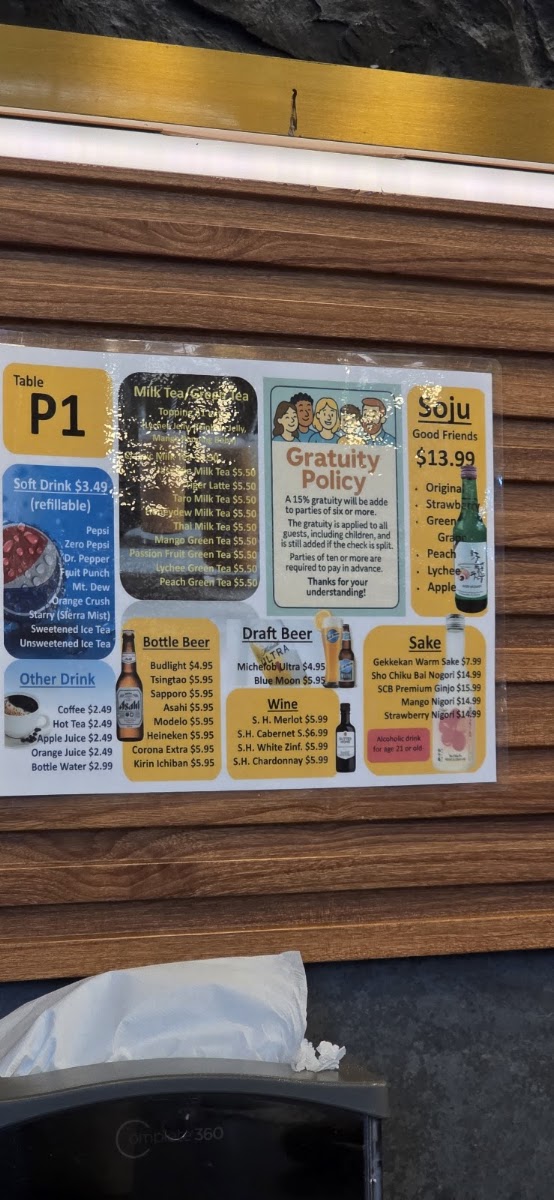 Osaka Bay Buffet menu board