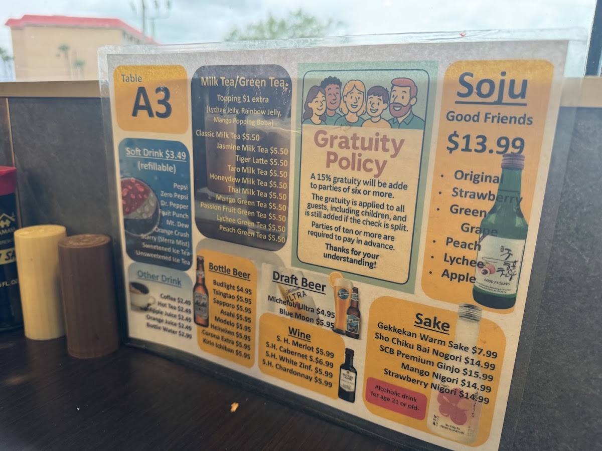 Osaka Bay Buffet menu board
