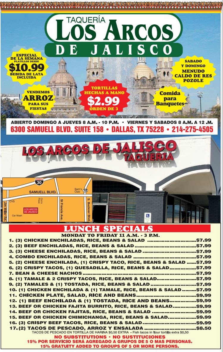 Los Arcos De Jalisco menu board