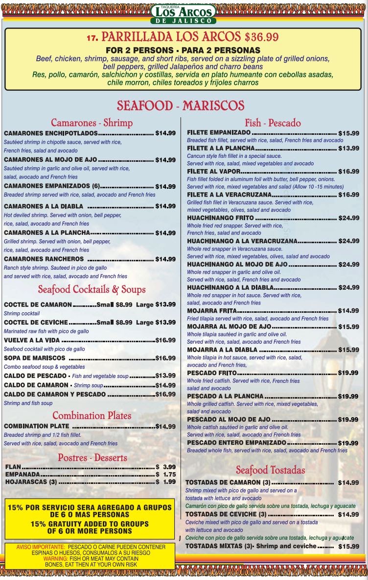 Los Arcos De Jalisco menu board
