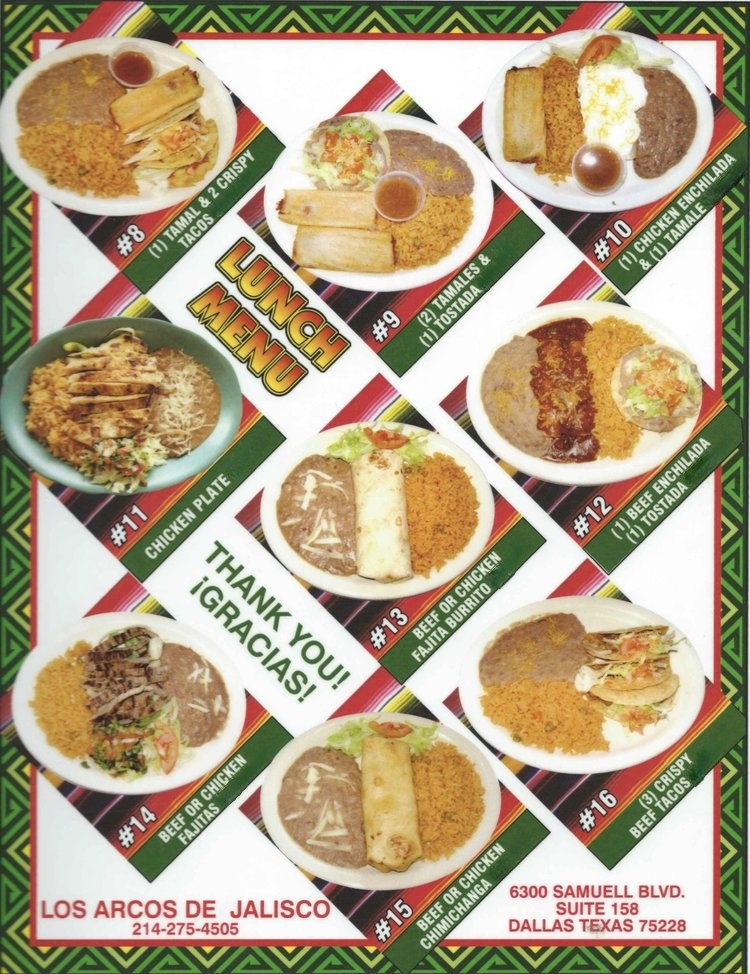 Los Arcos De Jalisco menu board