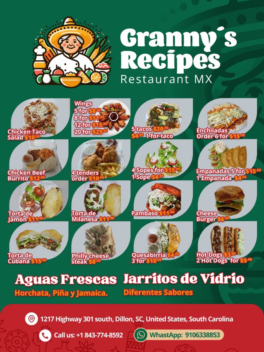 Granny's Recipe Restaurant MX menu board
