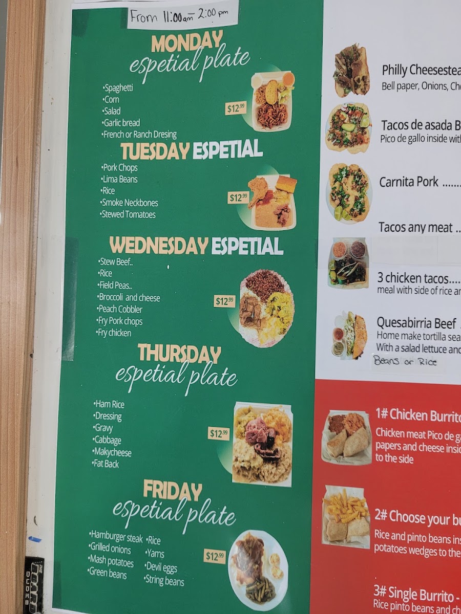 Granny's Recipe Restaurant MX menu board