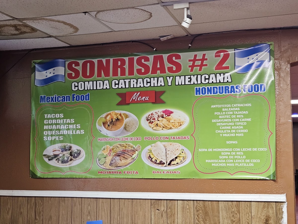 Sonrisas #2 Restaurante Y Bar Hondureño menu board