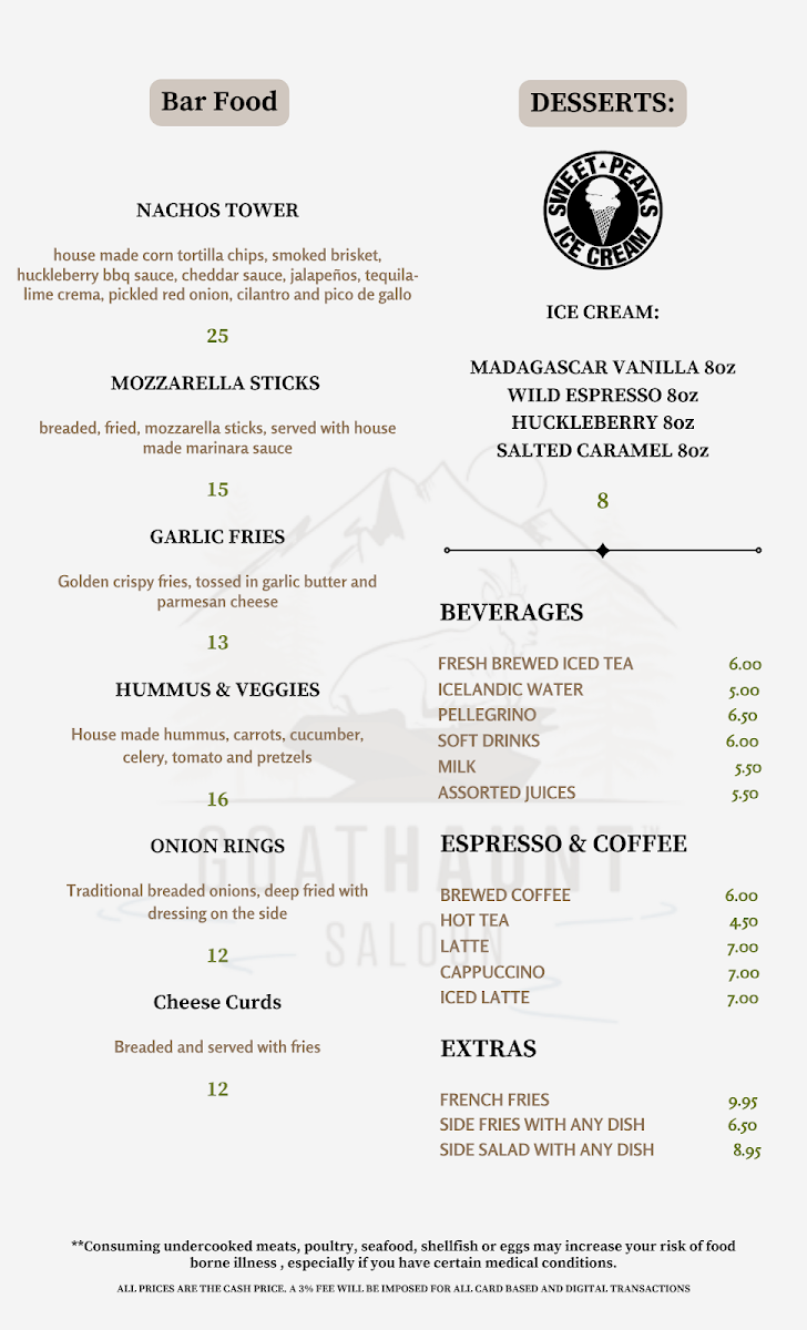 Goat Haunt Saloon menu board