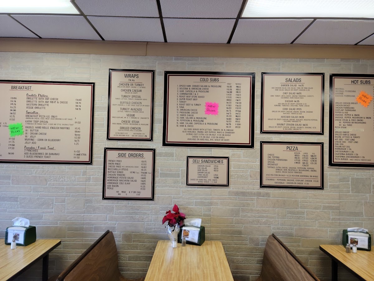 Joyce's Subs & Pizza menu board