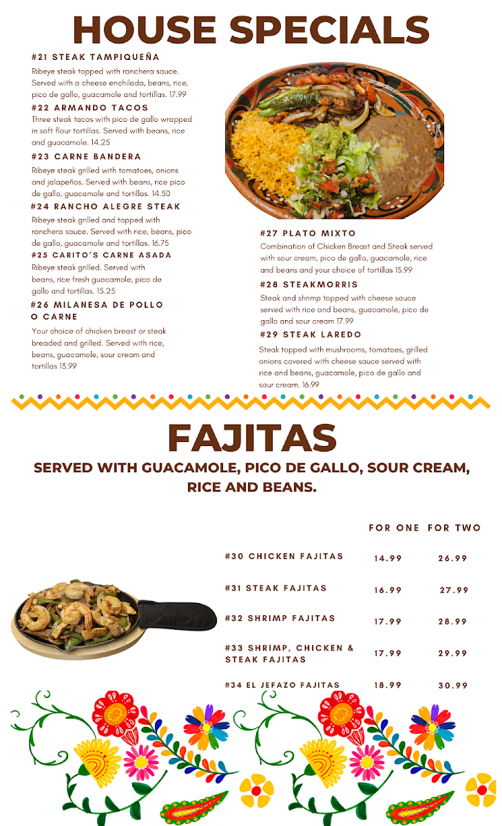 2Amigos Mexican Restaurant & Grill menu board