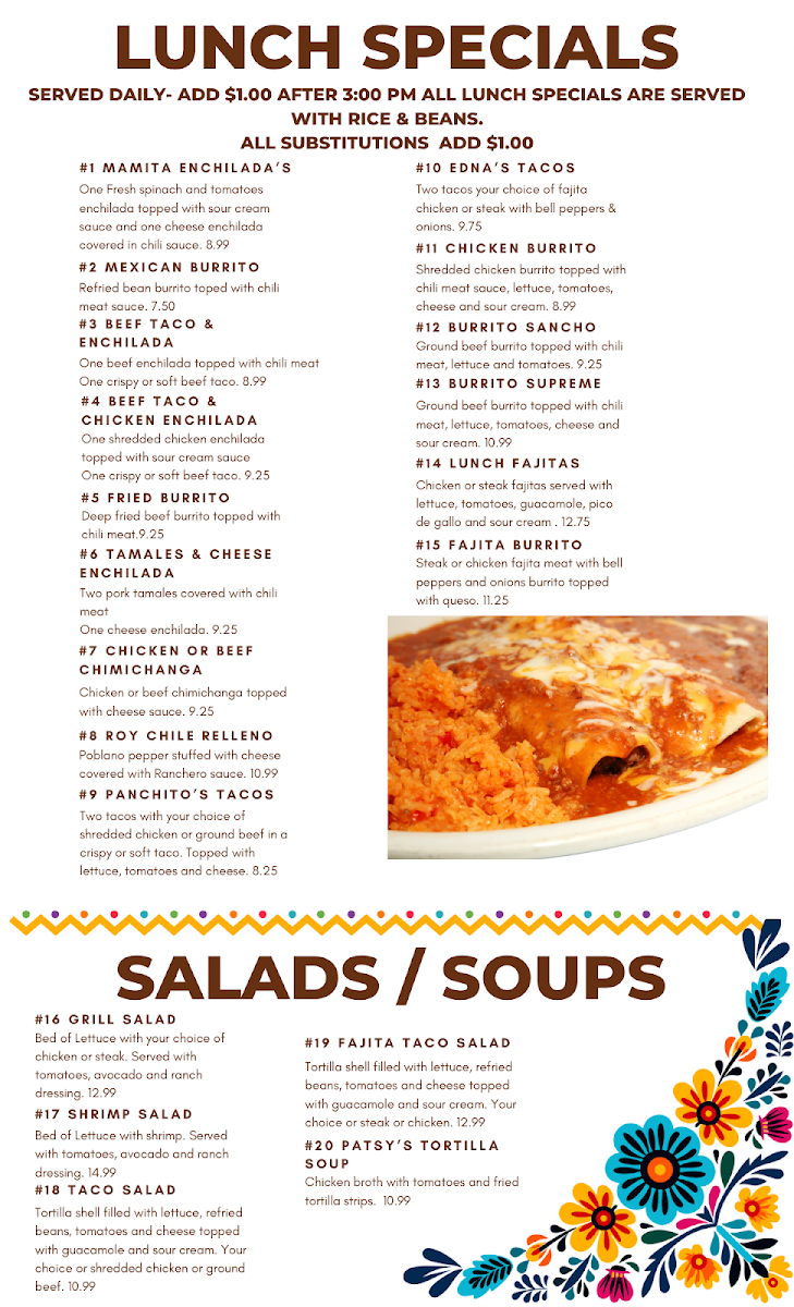 2Amigos Mexican Restaurant & Grill menu board