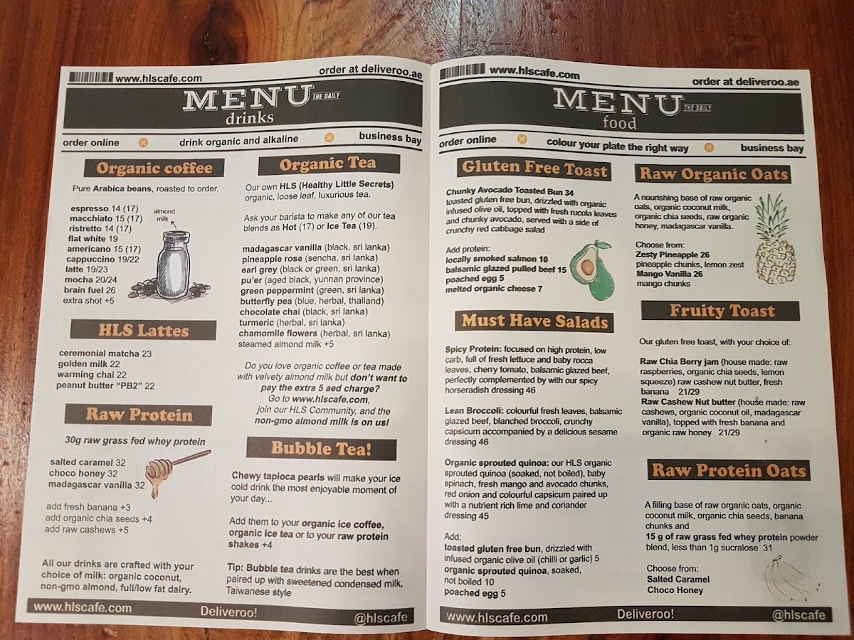 Healthy Little Secrets - Business Bay menu board