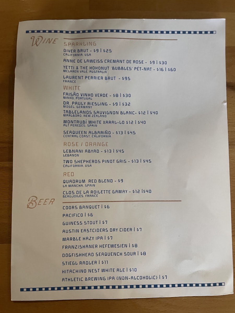 Pearl Divers Oyster Bar menu board