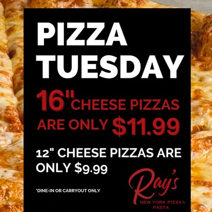 Ray’s NY Pizza & Pasta menu board
