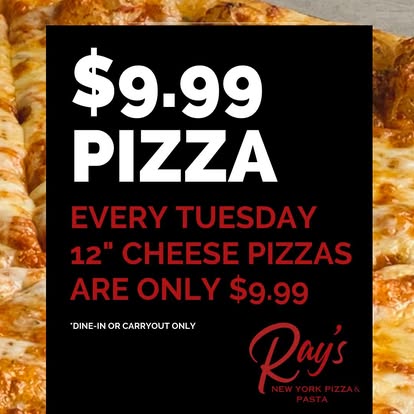 Ray’s NY Pizza & Pasta menu board