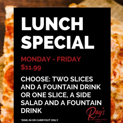 Ray’s NY Pizza & Pasta menu board