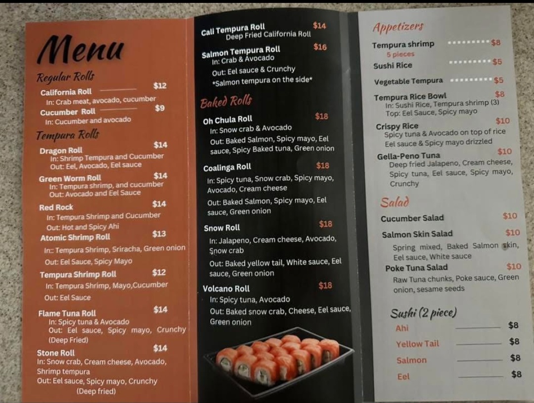 Benavi Sushi menu board