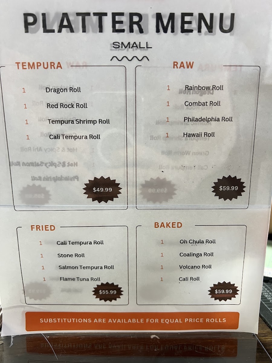 Benavi Sushi menu board