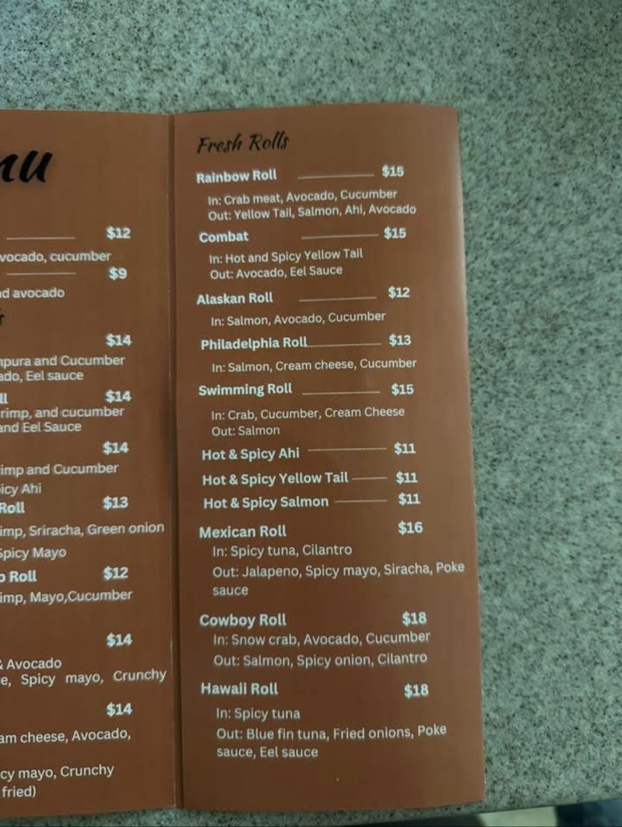 Benavi Sushi menu board