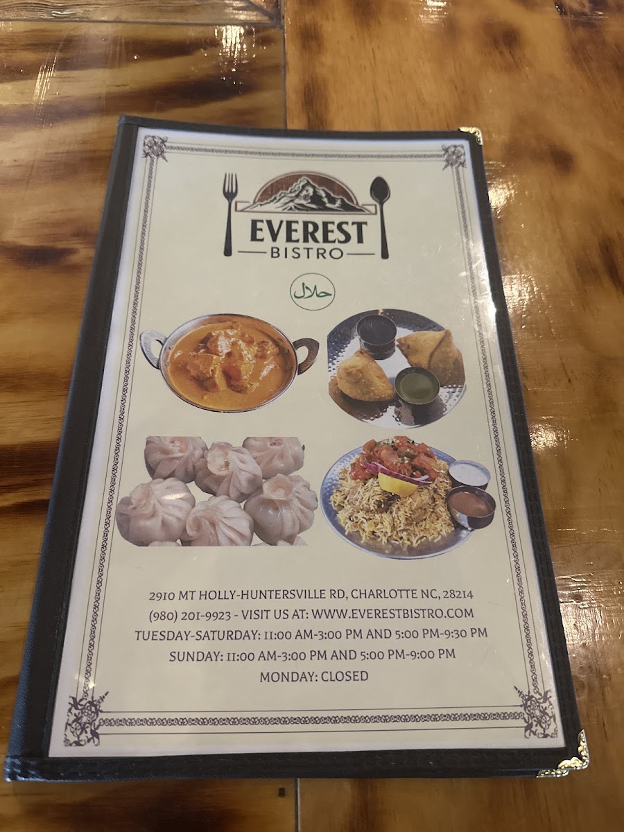 Everest Bistro - Indian Nepali Restaurant & Bar menu board
