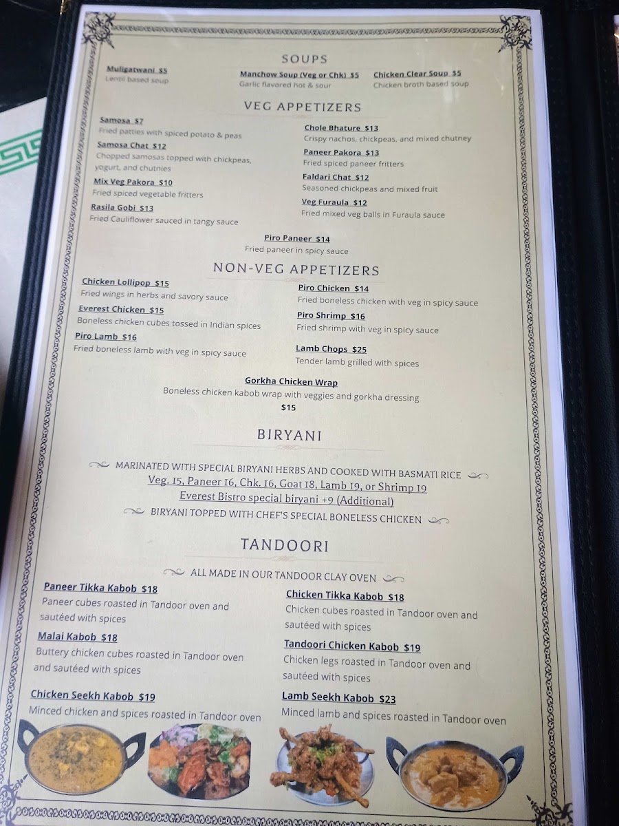Everest Bistro - Indian Nepali Restaurant & Bar menu board
