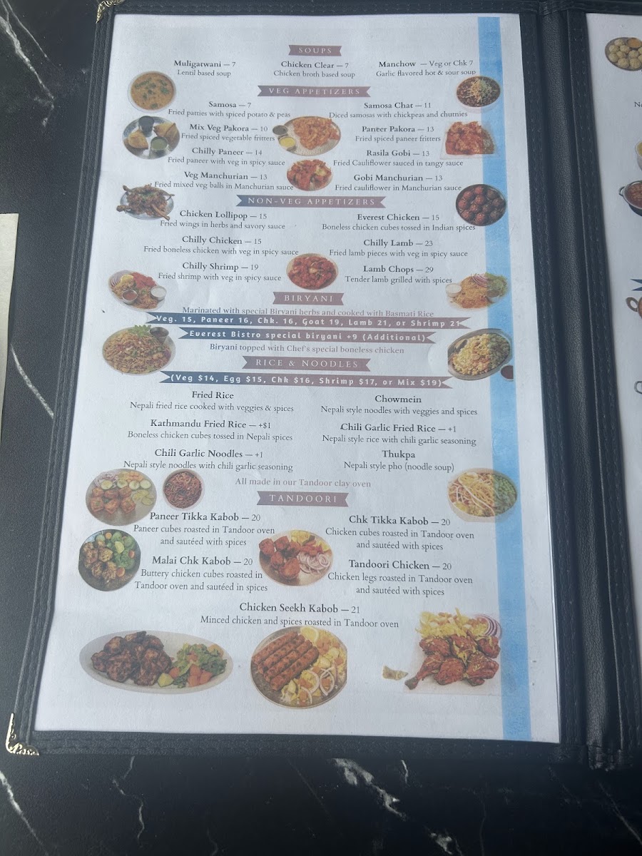 Everest Bistro - Indian Nepali Restaurant & Bar menu board