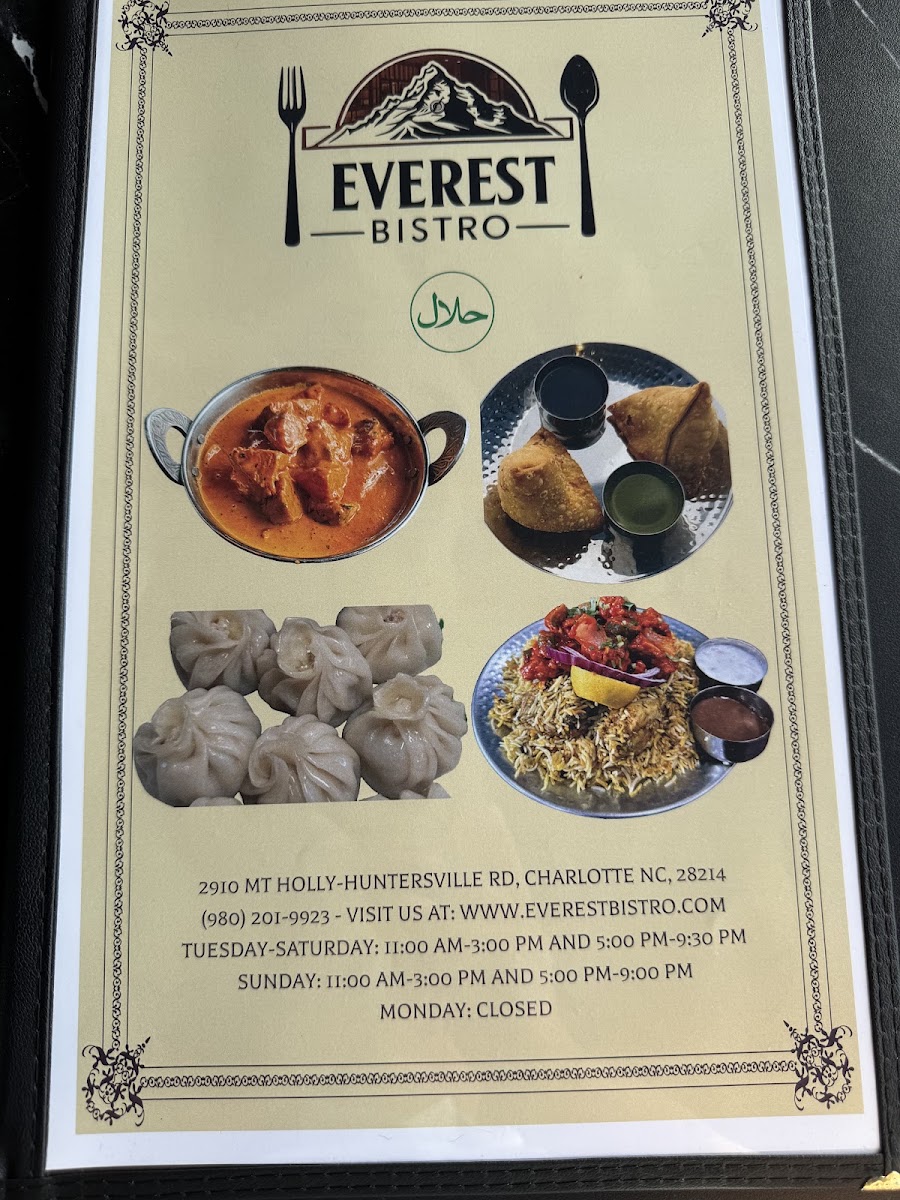 Everest Bistro - Indian Nepali Restaurant & Bar menu board