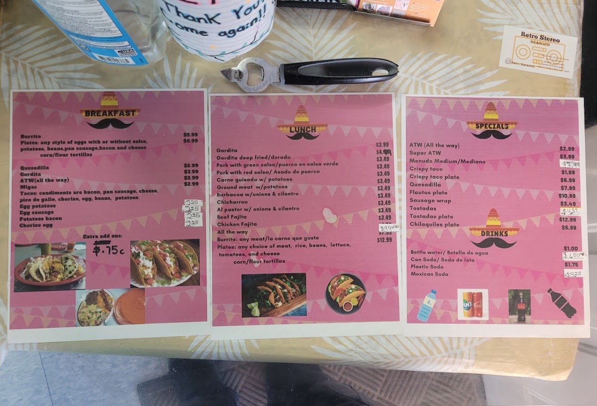 Gonzalez Taco's menu board