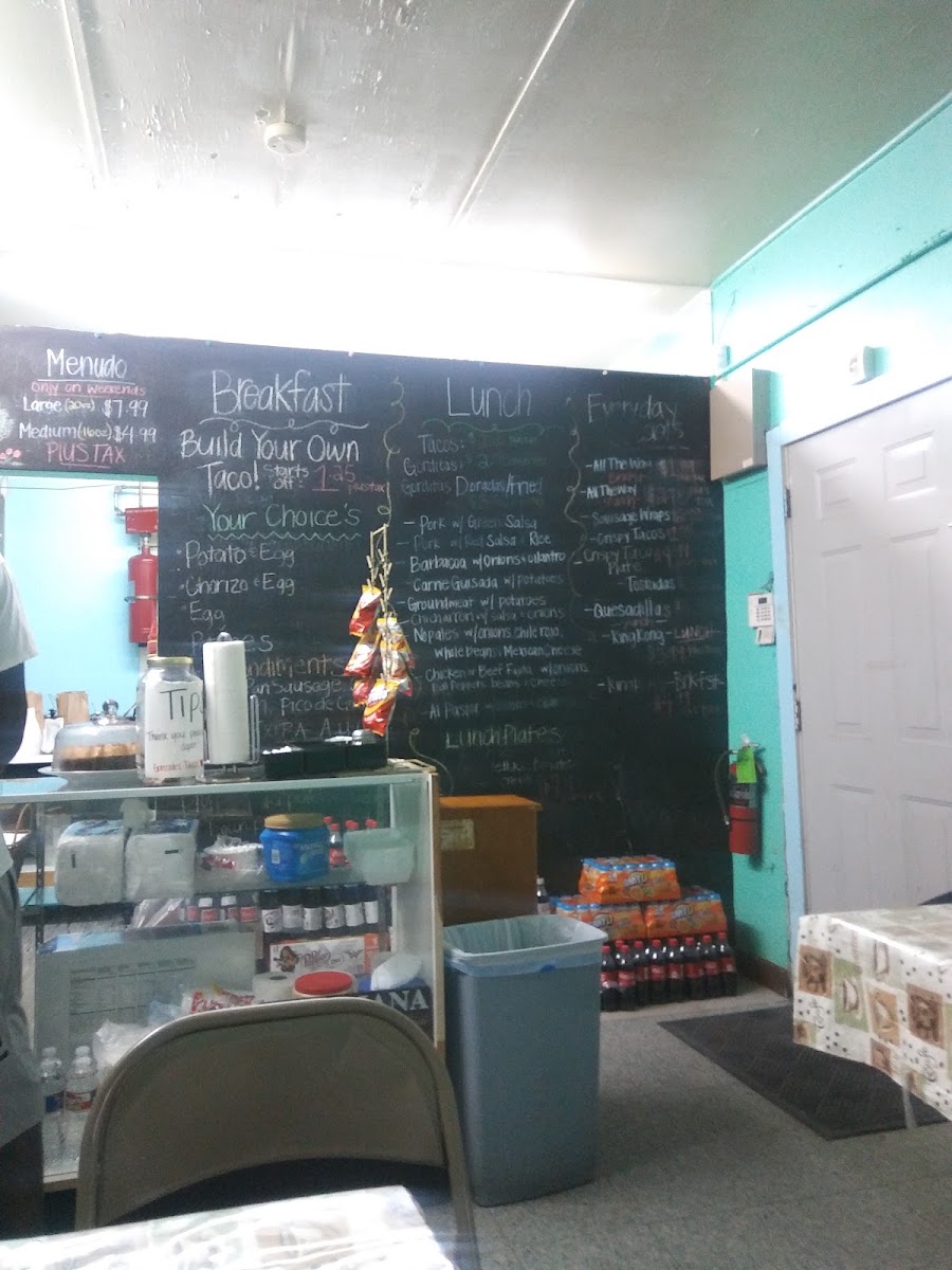 Gonzalez Taco's menu board