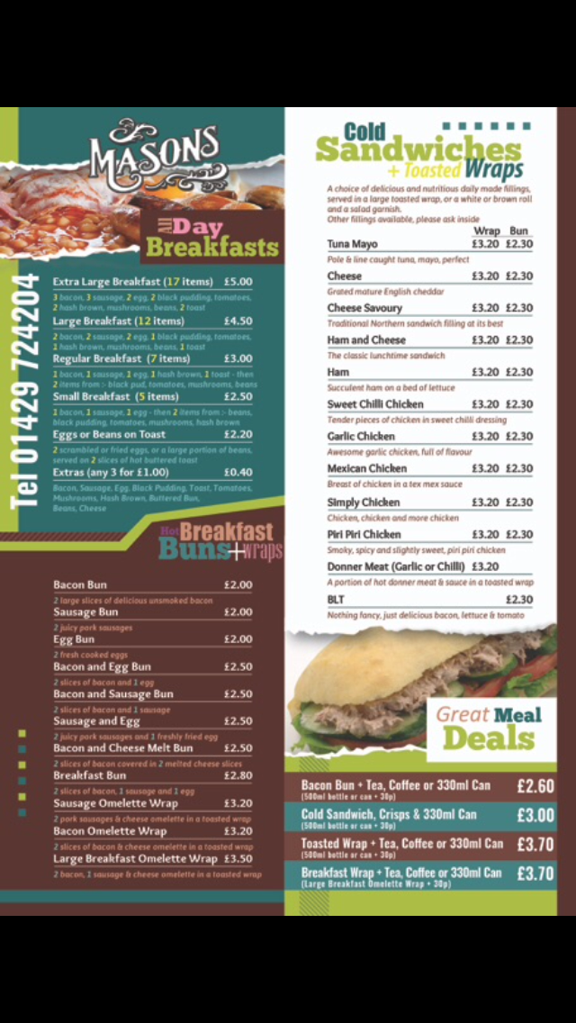 Masons Food menu board