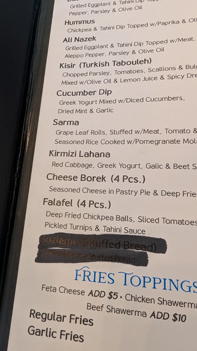 Aslan's Mediterranean Grill menu board