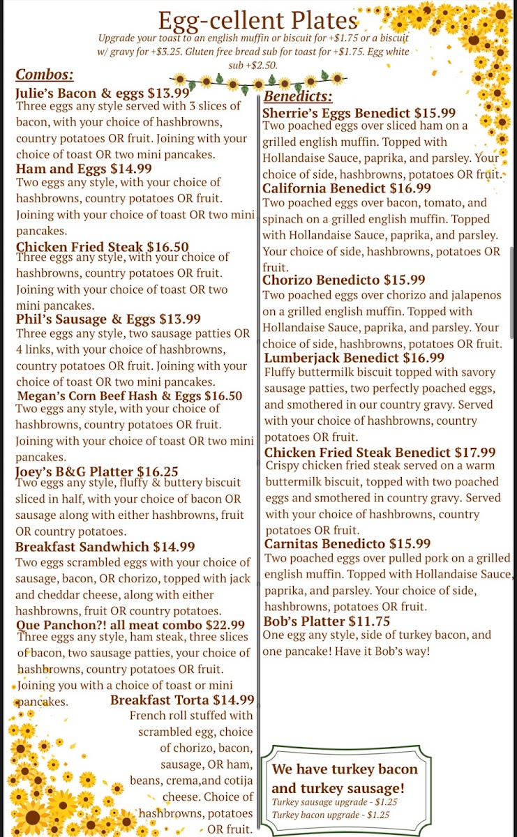 Lola's Family Restaurant menu board