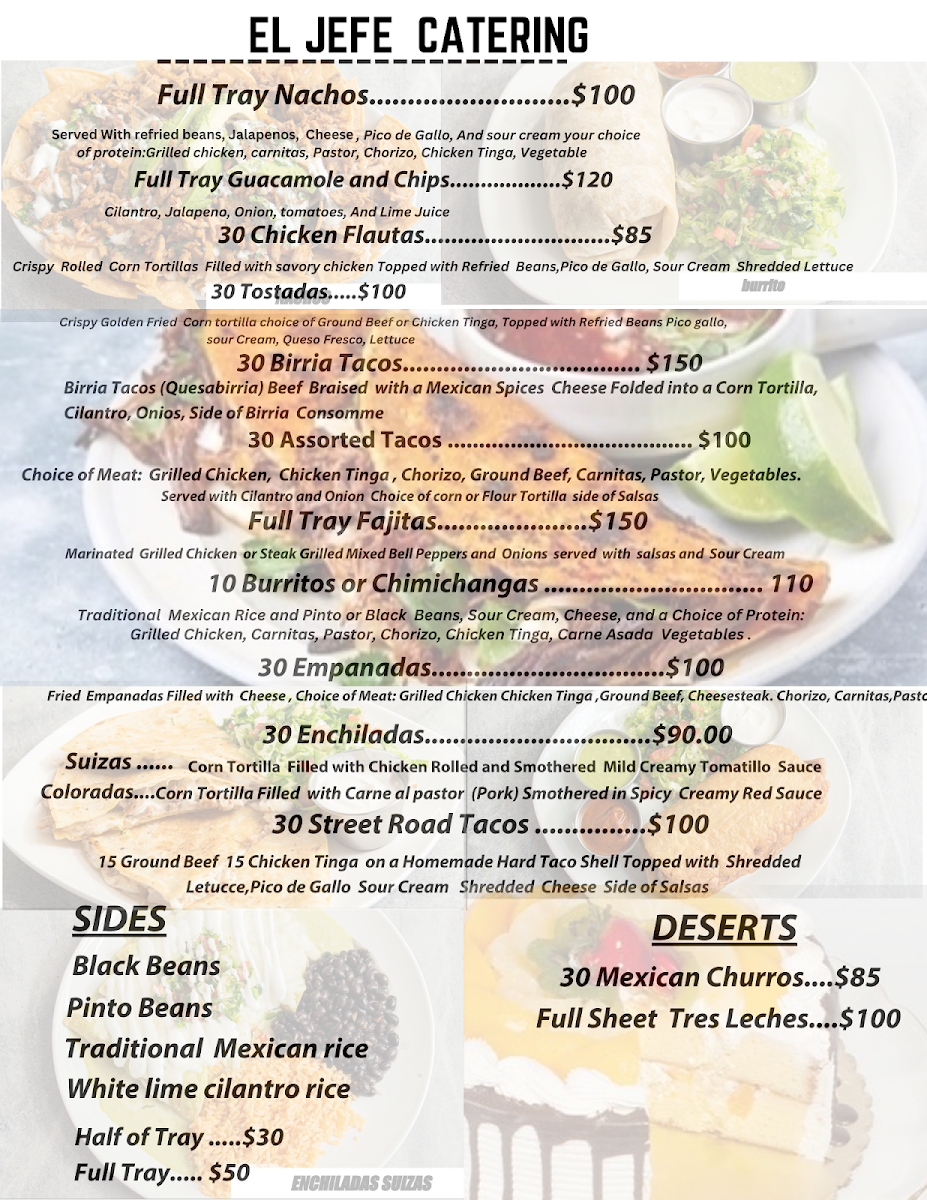 El Jefe Wings and Taqueria menu board