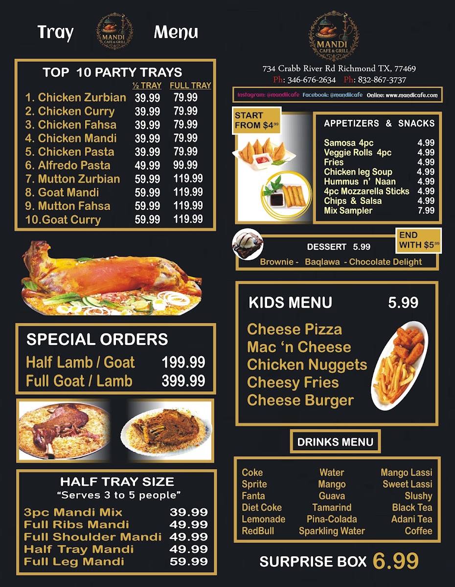 Mandi Cafe & Grill menu board