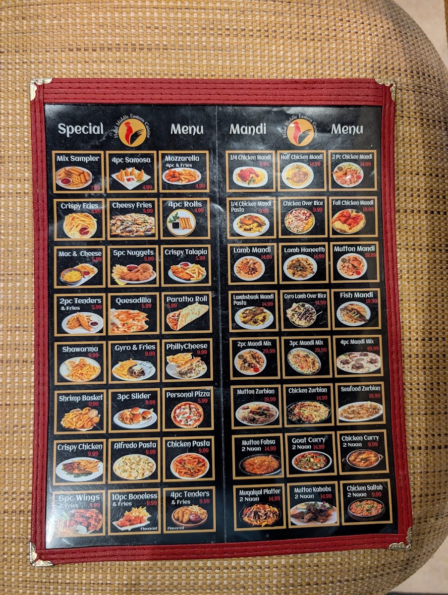 Mandi Cafe & Grill menu board
