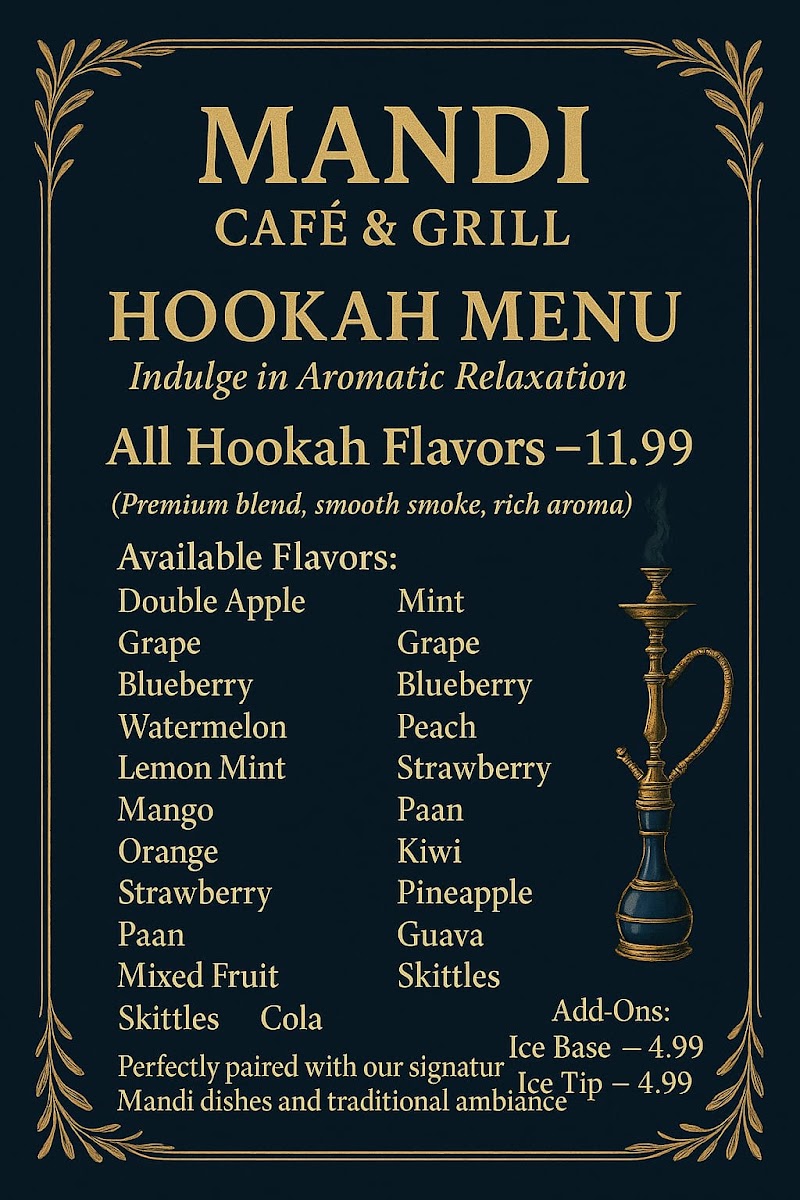 Mandi Cafe & Grill menu board