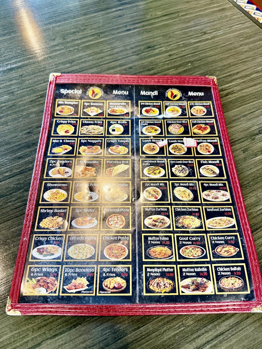 Mandi Cafe & Grill menu board