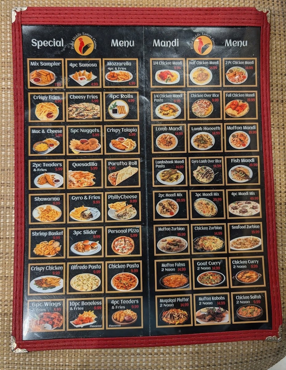 Mandi Cafe & Grill menu board