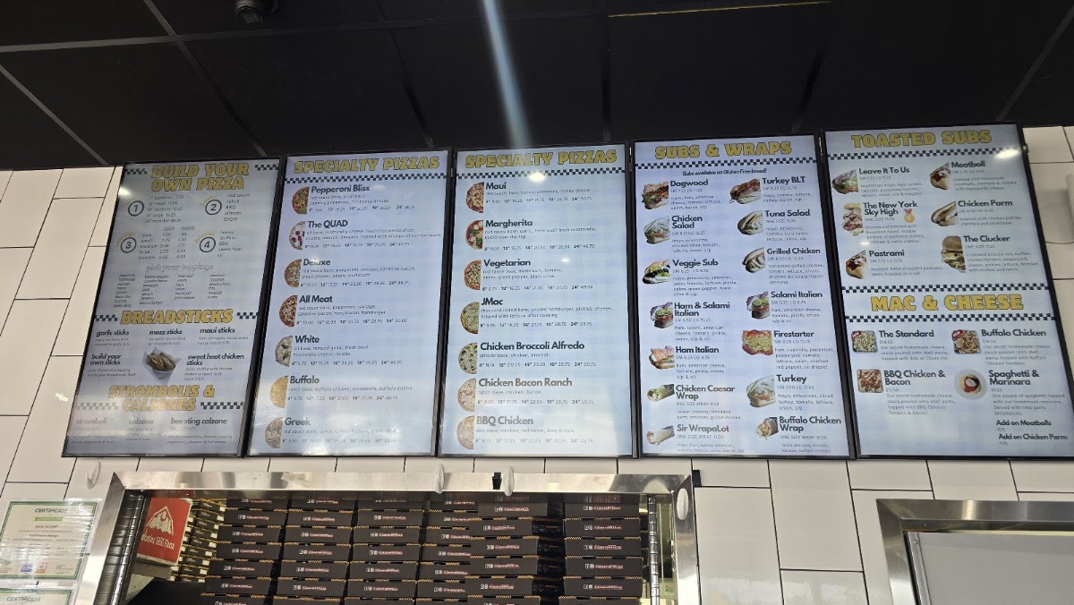 Jason's NY Pizza - Topsham menu board