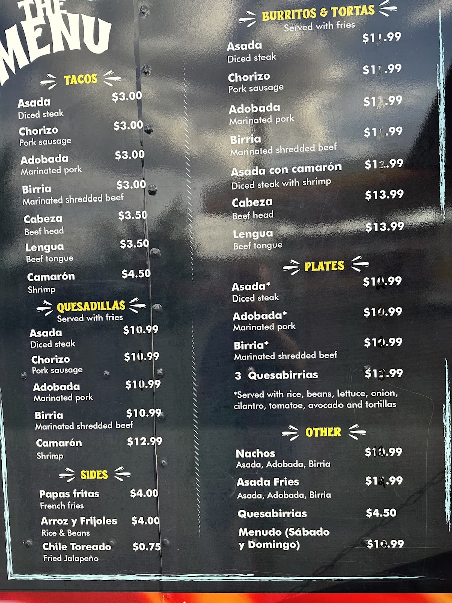 Tacos El Mas Chingon menu board