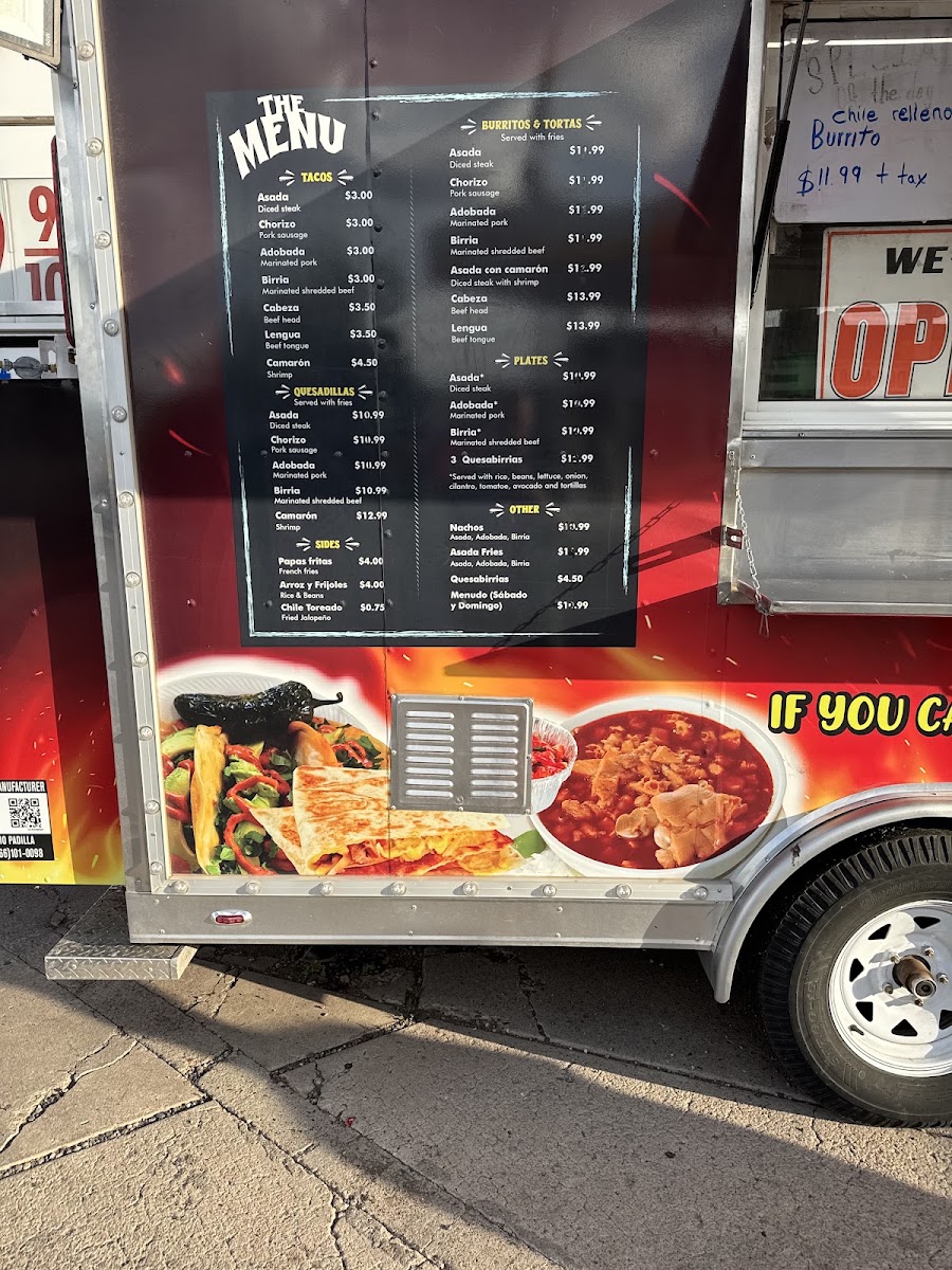 Tacos El Mas Chingon menu board