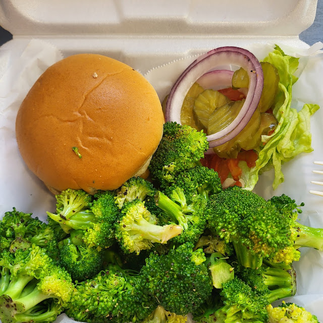 Cheeseburger with Steamed Broccoli