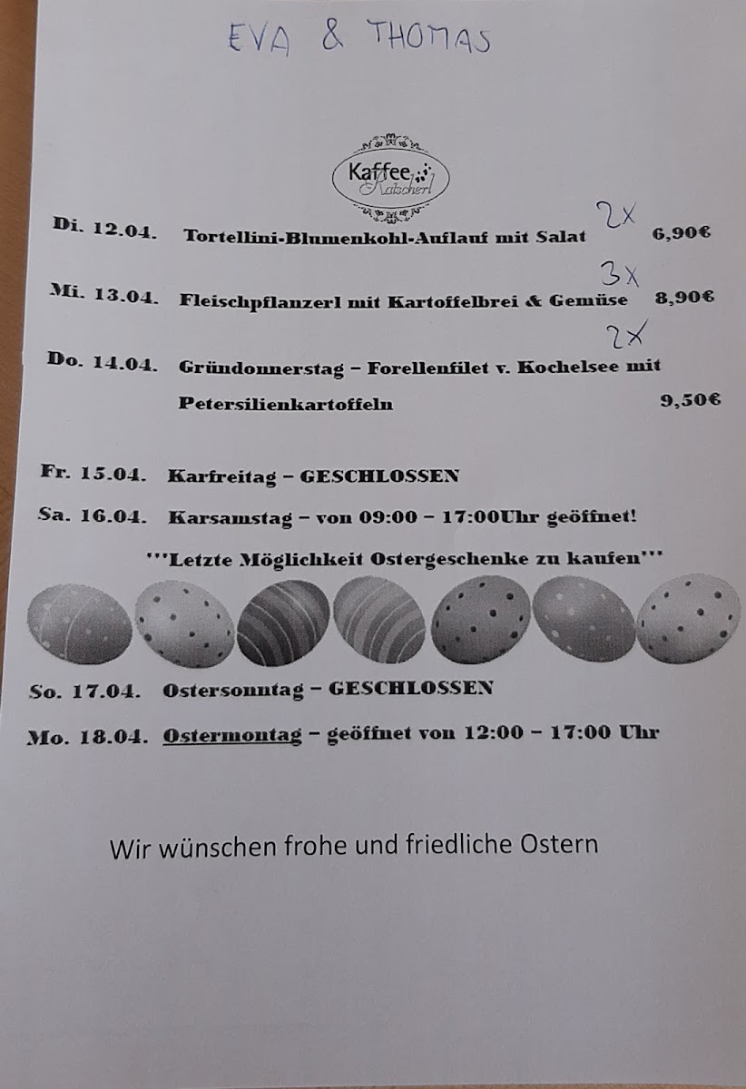 Kaffee Ratscherl menu board
