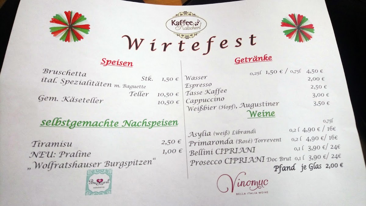 Kaffee Ratscherl menu board