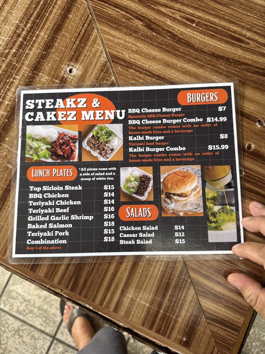 Steakz and Cakez menu board
