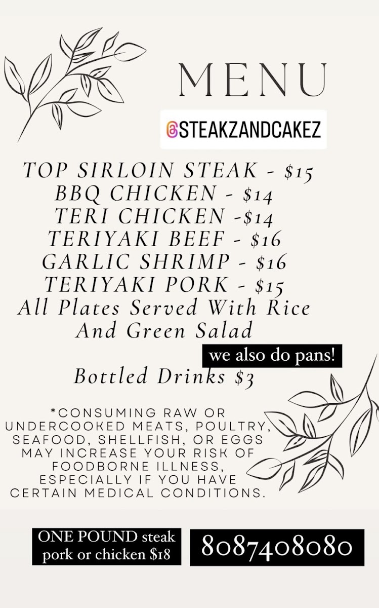 Steakz and Cakez menu board