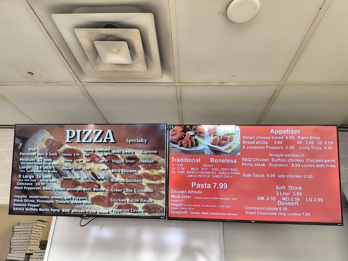 Tulie pizza / Richie's Taco Hut menu board