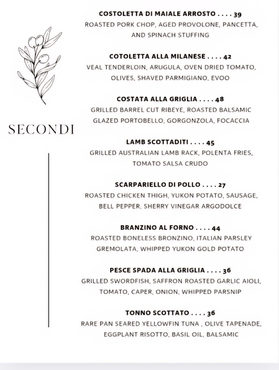 L'Olivo Trattoria menu board
