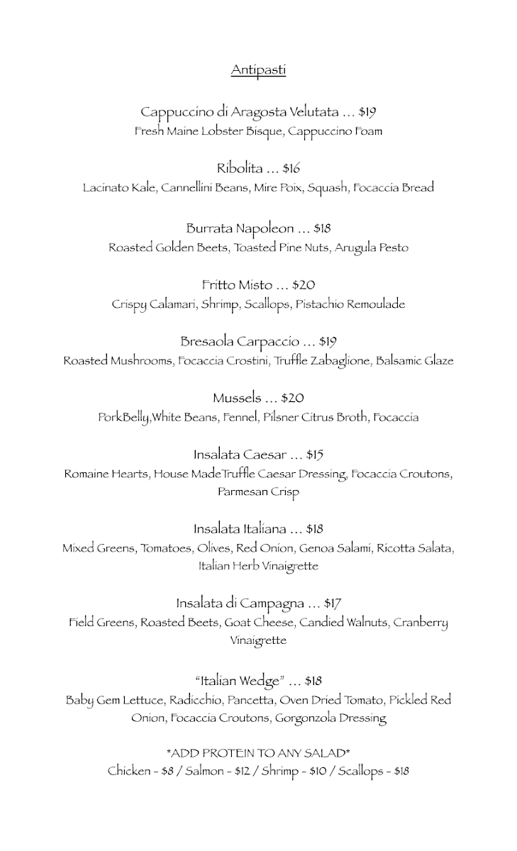 L'Olivo Trattoria menu board