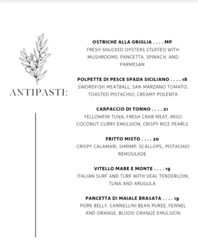 L'Olivo Trattoria menu board