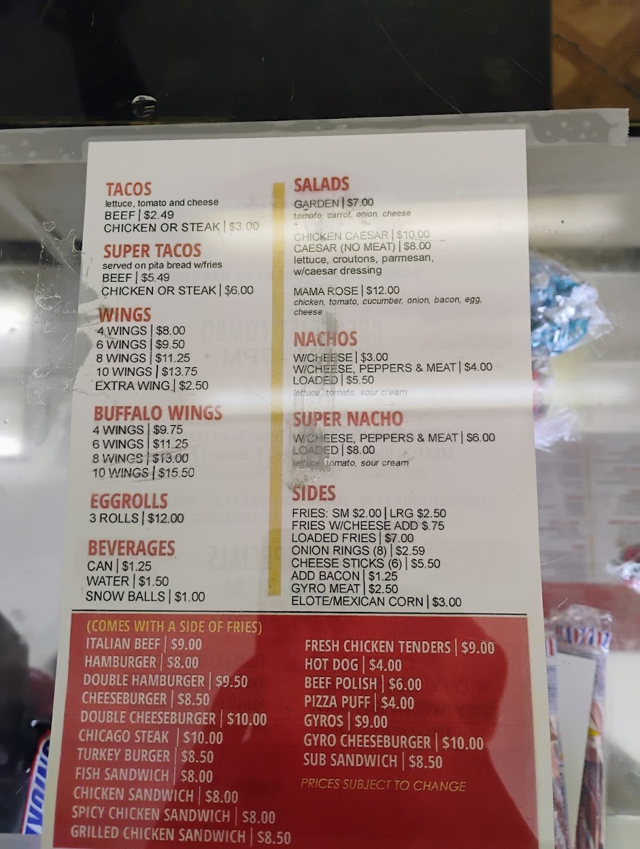Momo's Sandwich Shop menu board
