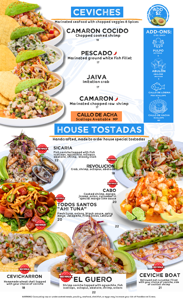 Mariscos El Guero - Upland menu board